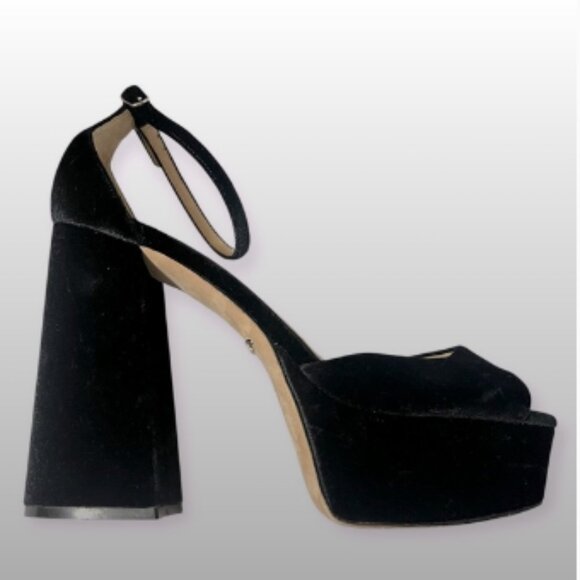 Badgley Mischka Velvet Platform Sandal Open-Toe High Block Heel ‘Sophie’ Size 9 - Picture 1 of 10